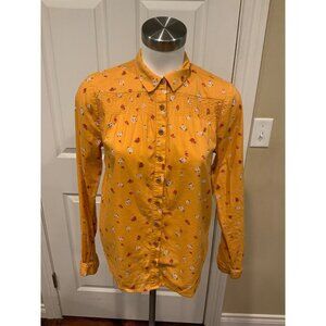 Maeve Anthropologie Dark Yellow Phyllis Button-Up Floral Collared Shirt, Sz 4 US